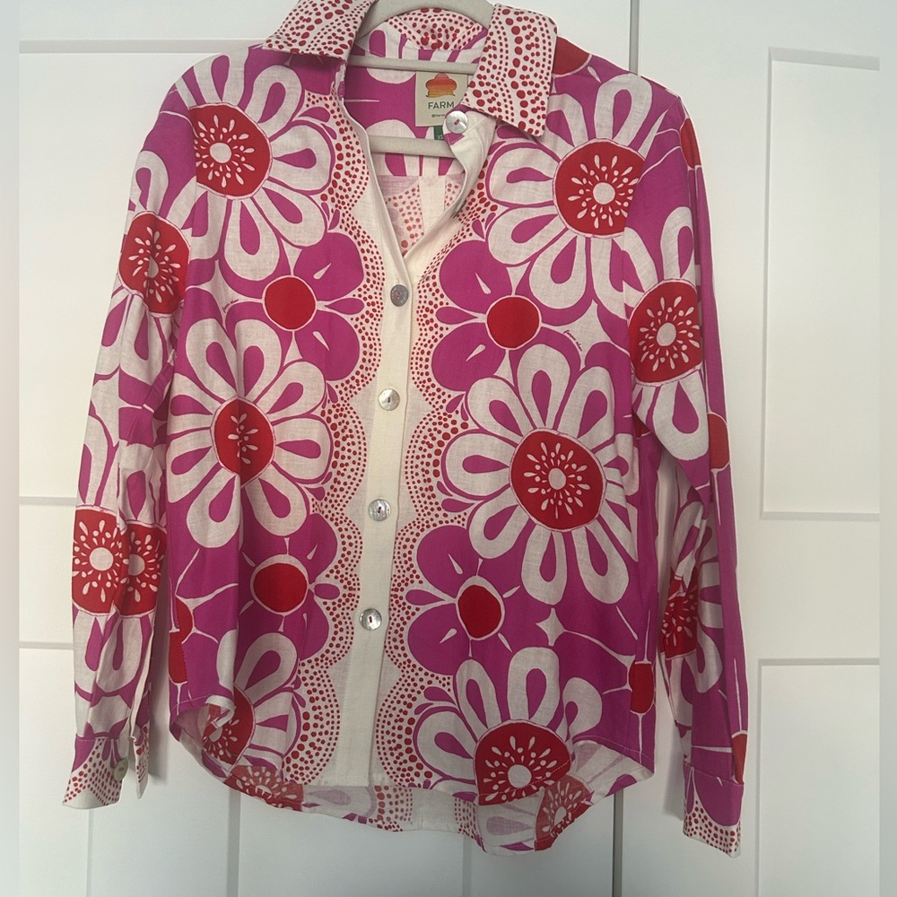 Farm Rio Vibrant Pink and Red Floral Shirt - Picture 2 of 4